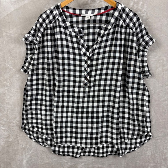 Jane + Delancey Tops - Jane & Delancey Top Size 2X Black White Gingham Check Plaid Popover Shirt Button